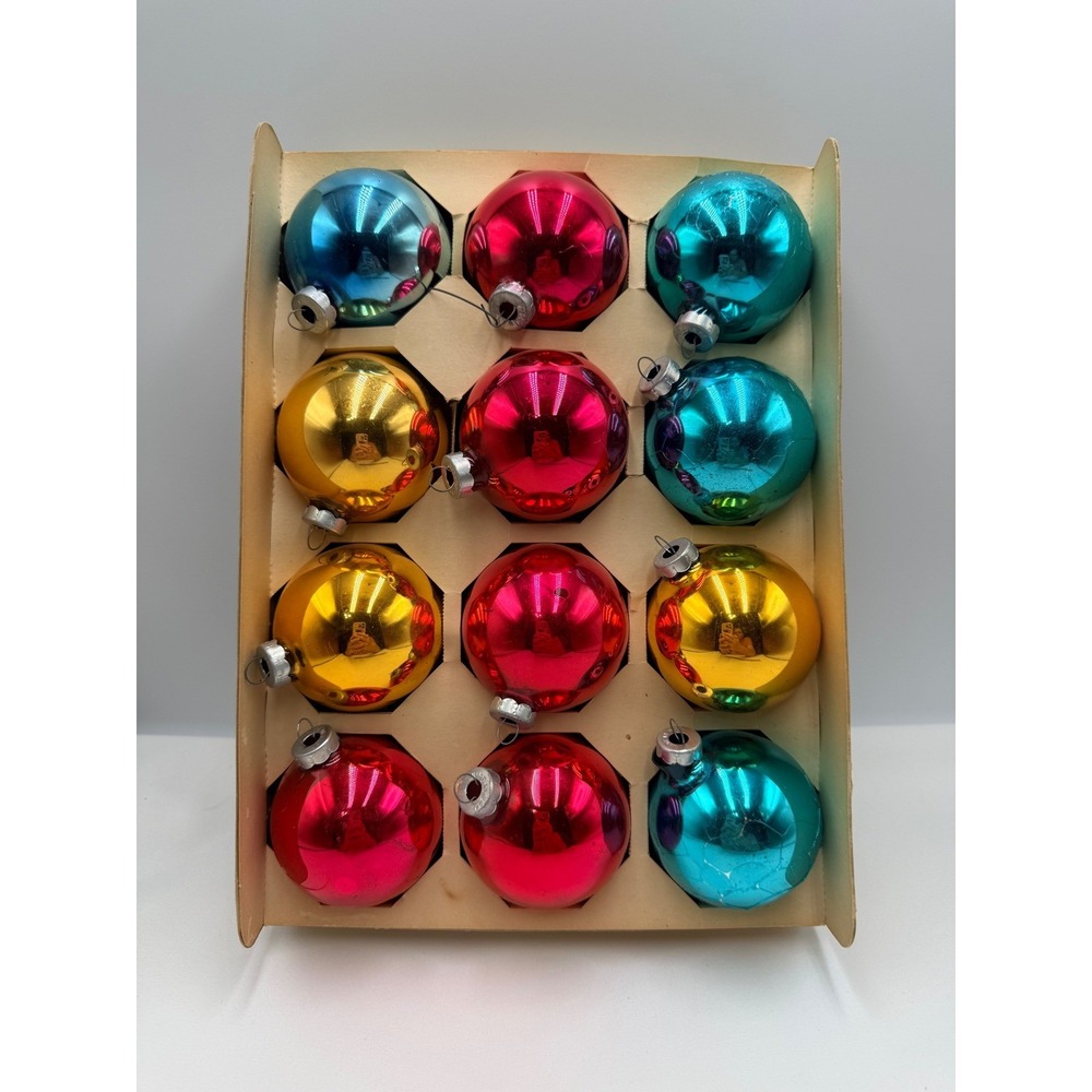 Coby 8.5" Glass Ornaments 12 Pack Multi  Colors Vintage Mid Century Bulbs